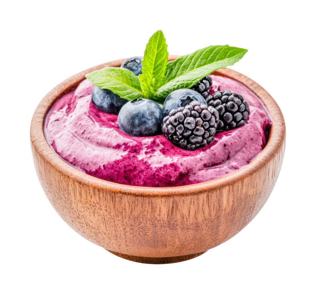 Delicious berry smoothie bowl with fresh blackberries and blueberries, cut out png