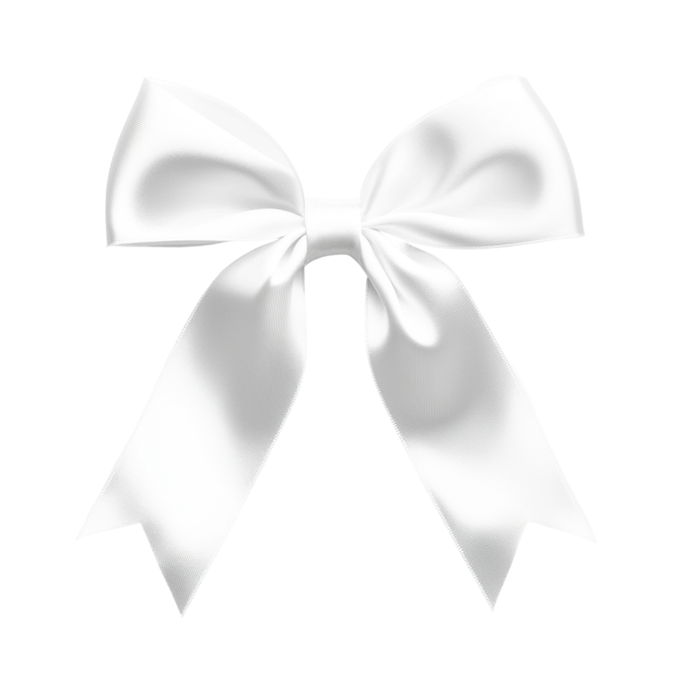 White satin bow with elegant tails in classic style, cut out png