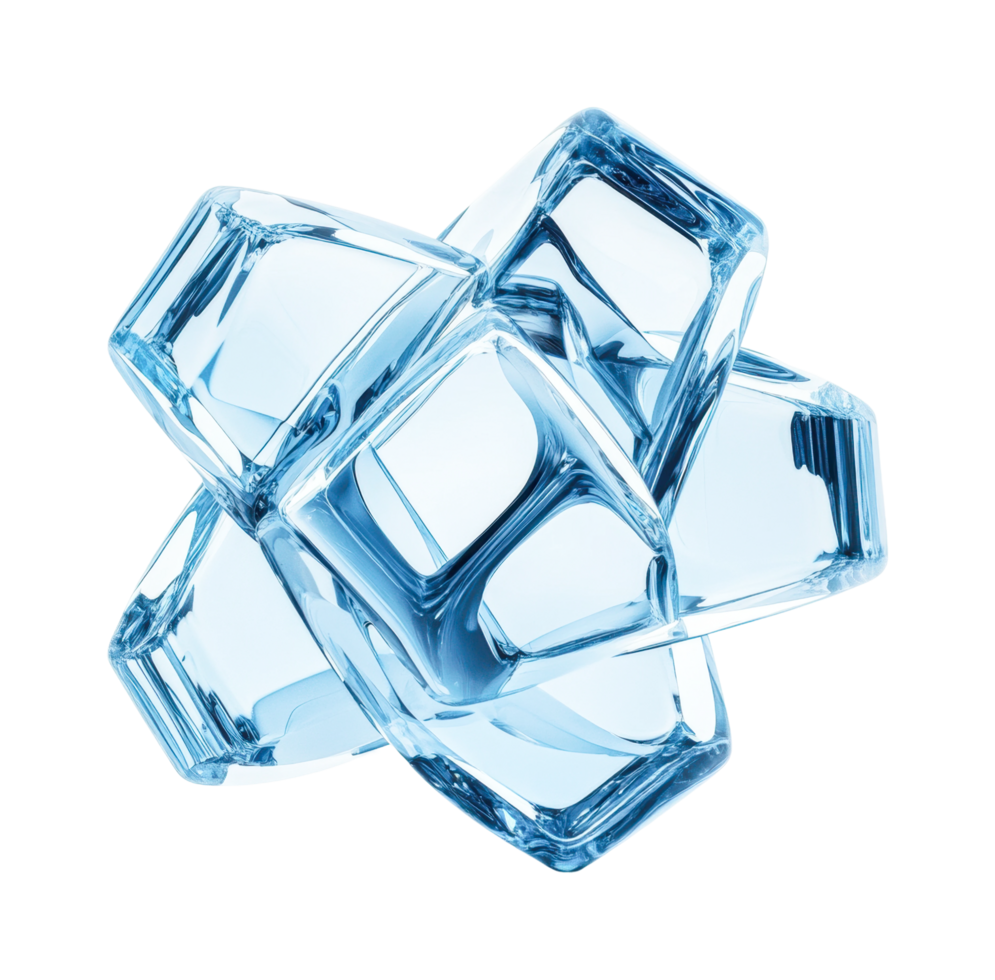 Geometric crystal structure with transparent interlocking glass shapes, cut out png