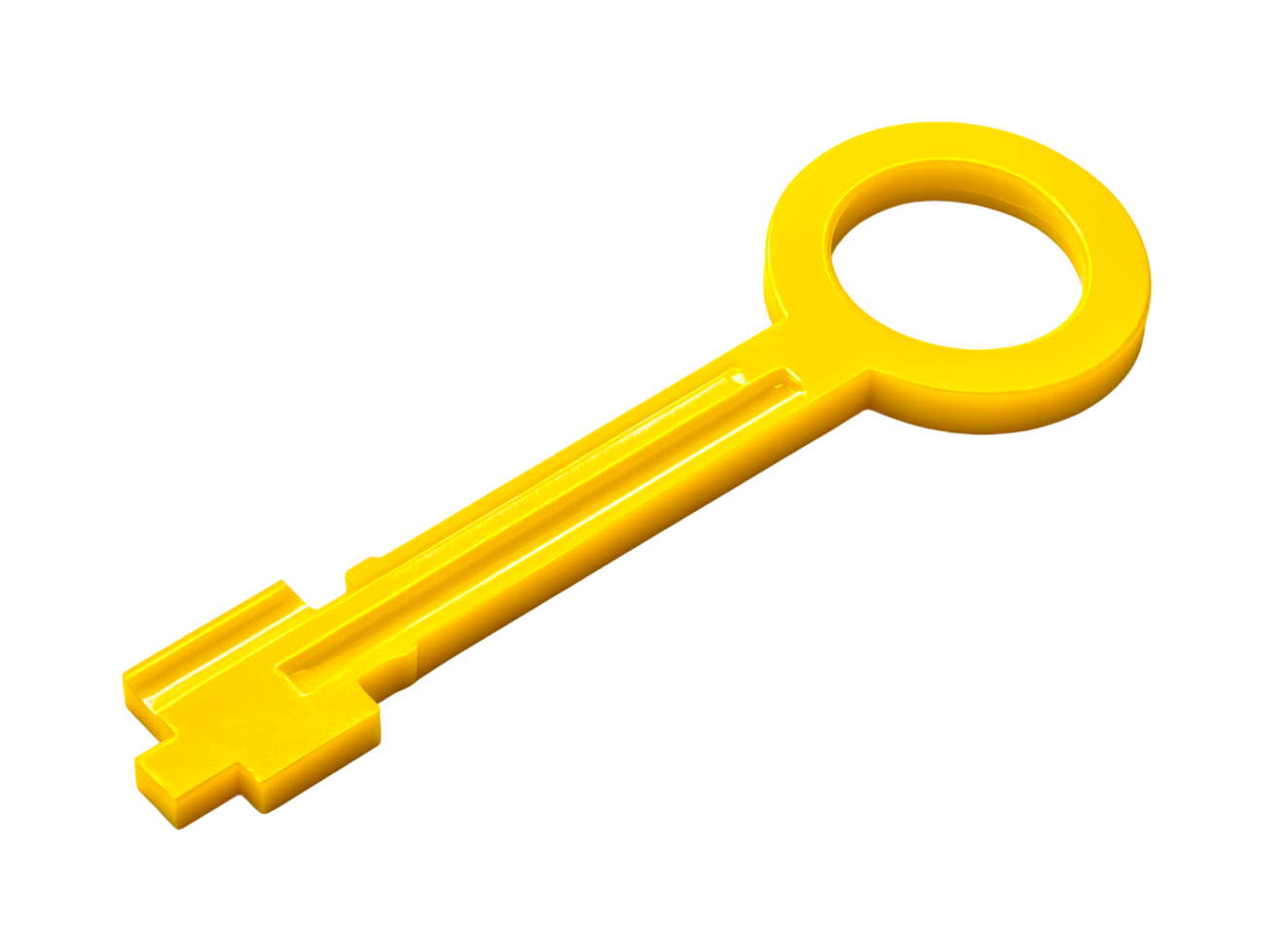 Bright yellow key with round handle design and flat shaft, cut out png