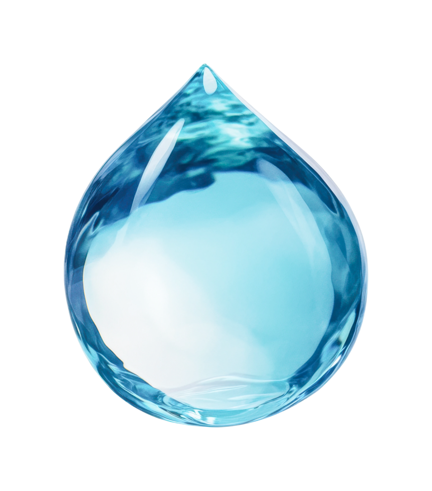 Serene blue water drop with reflective surfaces and organic shape details, cut out png