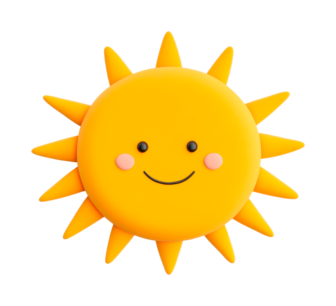 Cute smiling sun with cheerful face and rays, cut out png