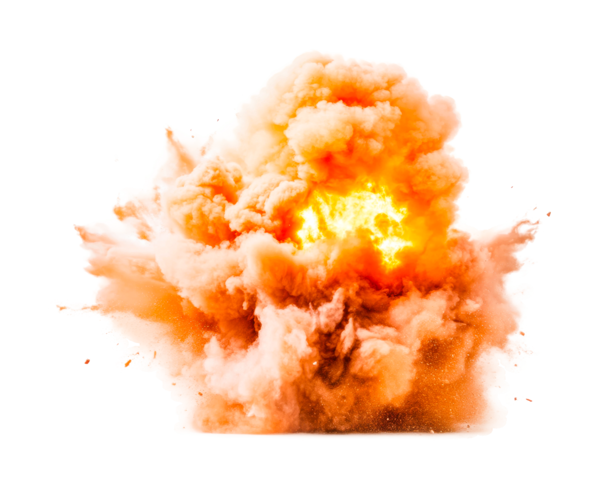 Fiery explosion of smoke and flames capturing dynamic energy burst, cut out png