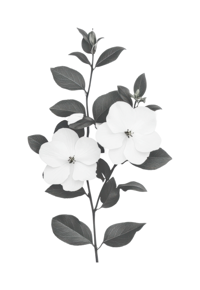 Elegantly detailed white flower with leaves and buds, cut out png