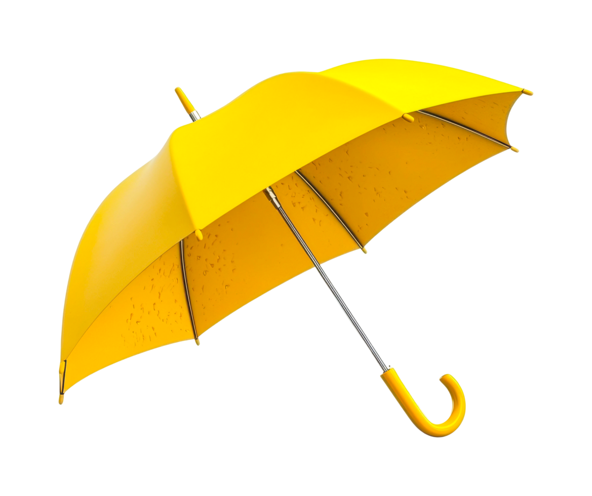 Yellow umbrella with metal handle opened at an angle, cut out png