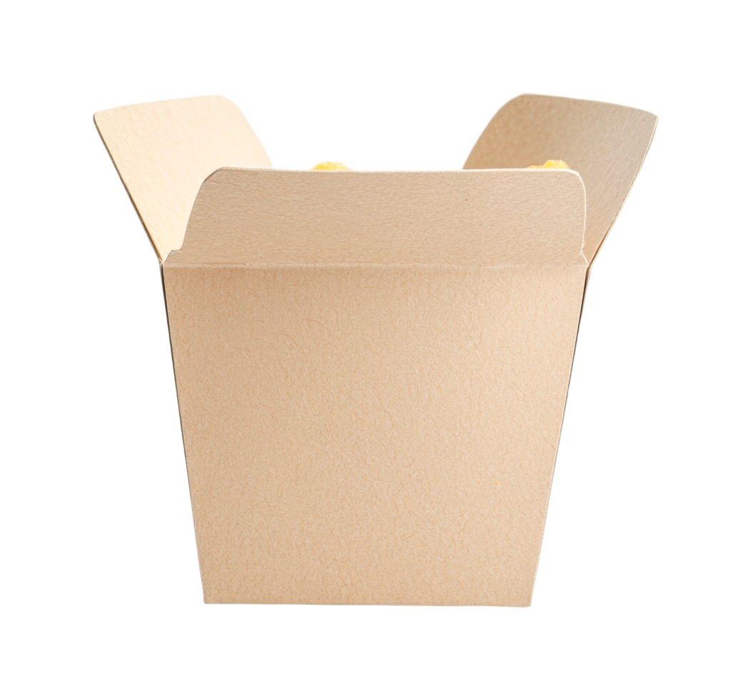 Open takeout box with flaps raised, cut out png