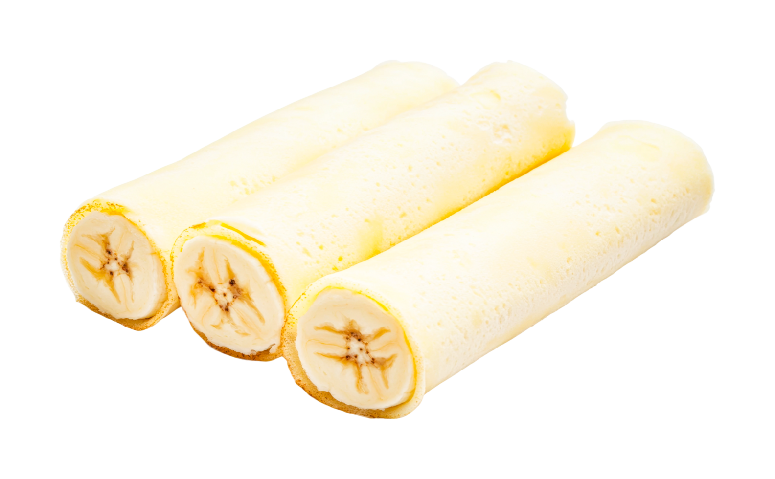 Close-up of banana inside rolled crepe, cut out png