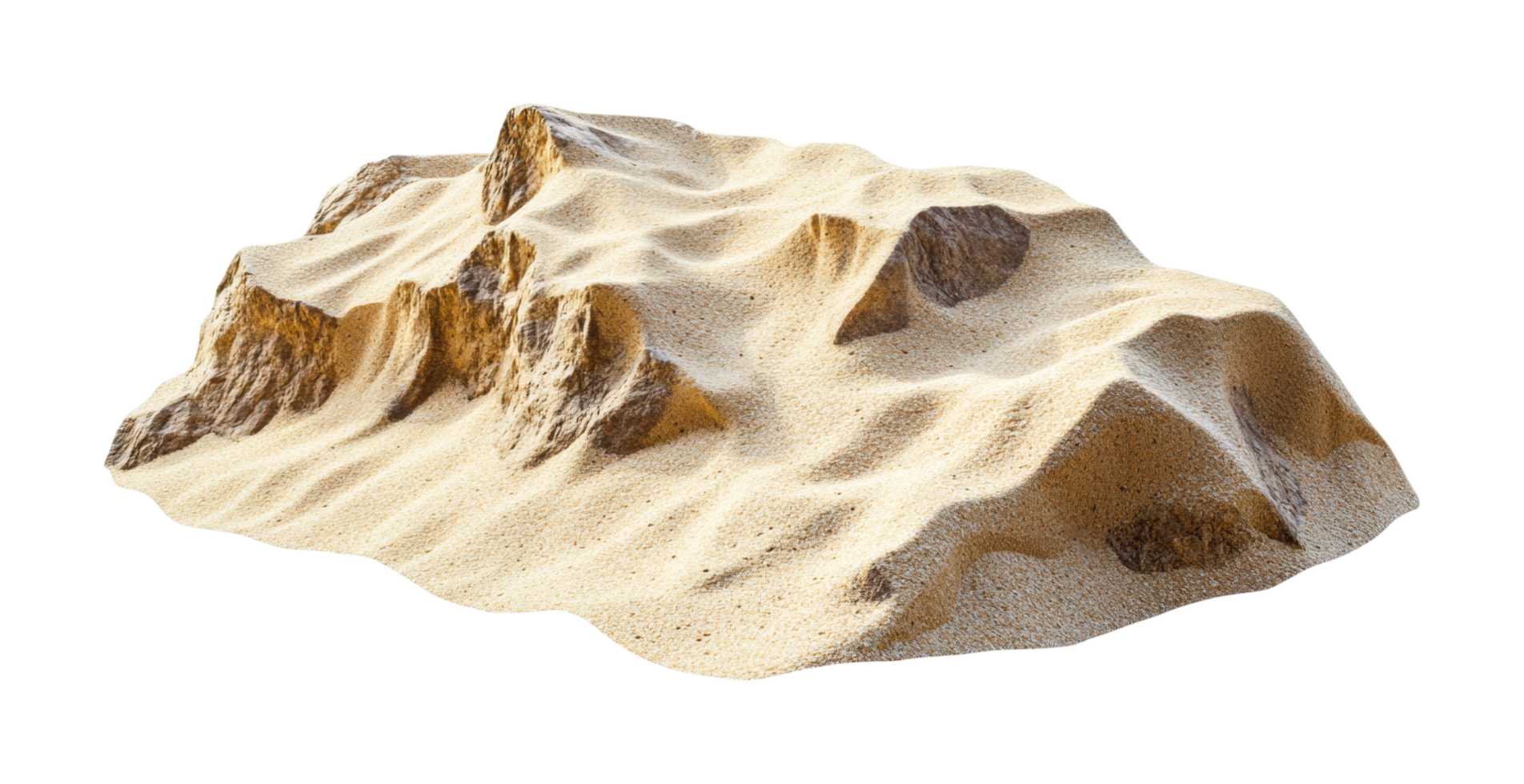 Realistic sand dune landscape with textured peaks and valleys, cut out png
