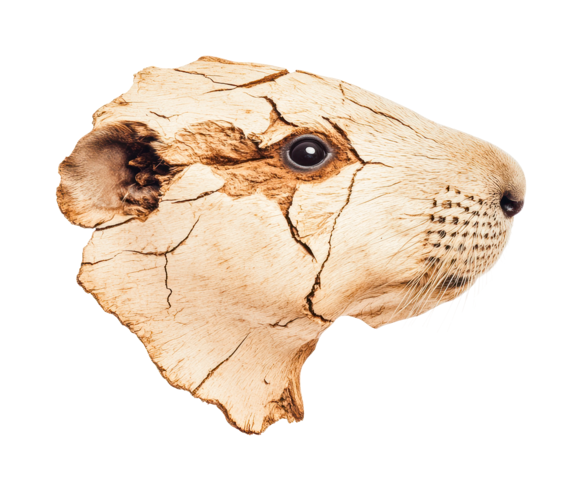 Creative animal portrait with cracked texture effect in profile view, cut out png