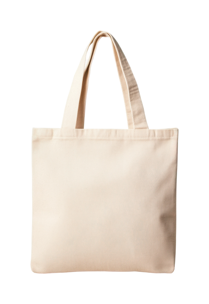 Beige canvas tote bag with dual handles for everyday use, cut out png