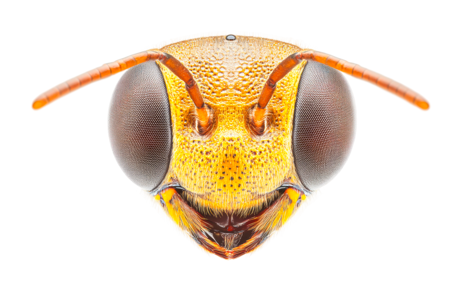 Close-up of wasp face with detailed eye and antenna features, cut out png