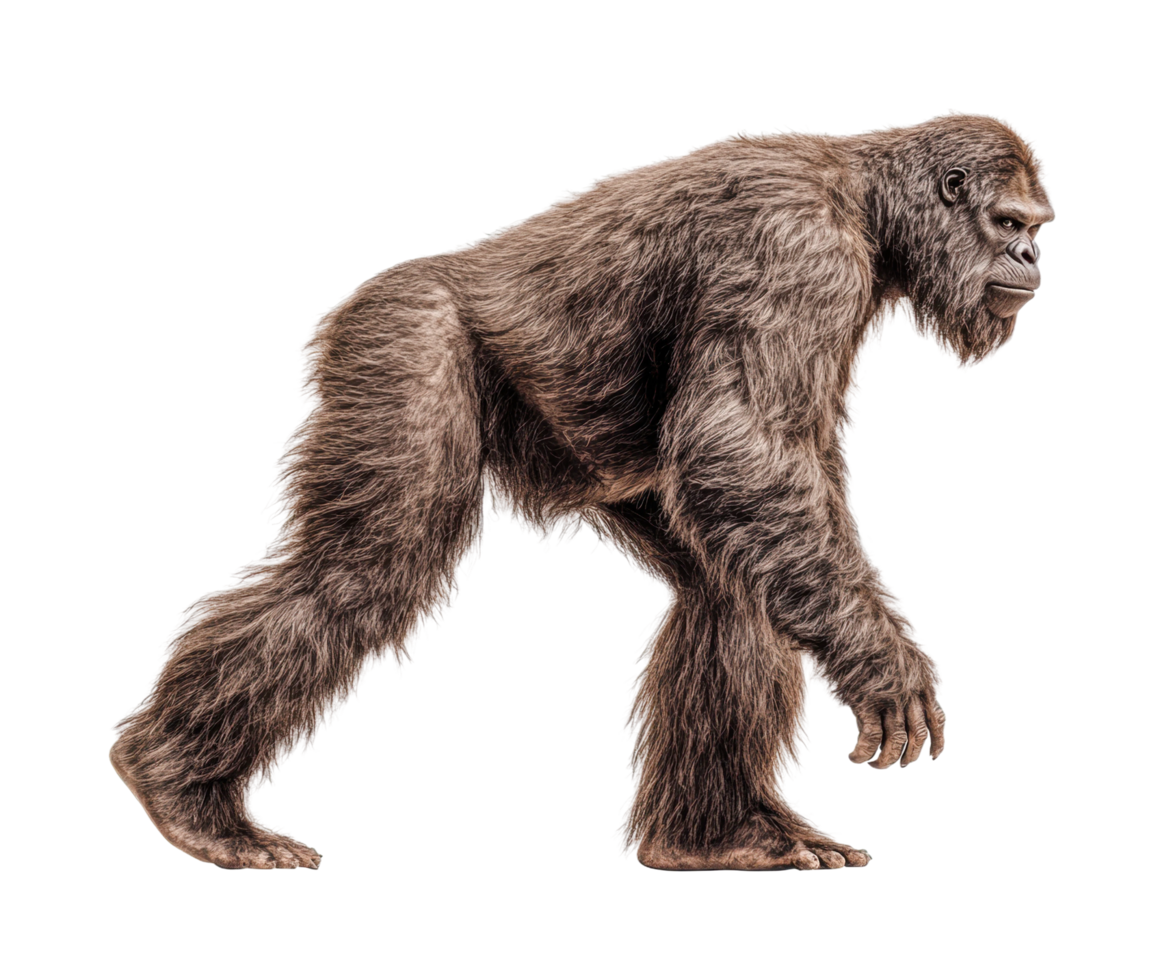 Illustration of extinct gigantopithecus walking, cut out png