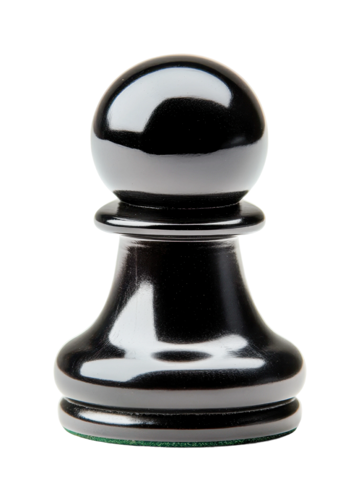 Close-up of a glossy black chess pawn on isolated background, cut out png