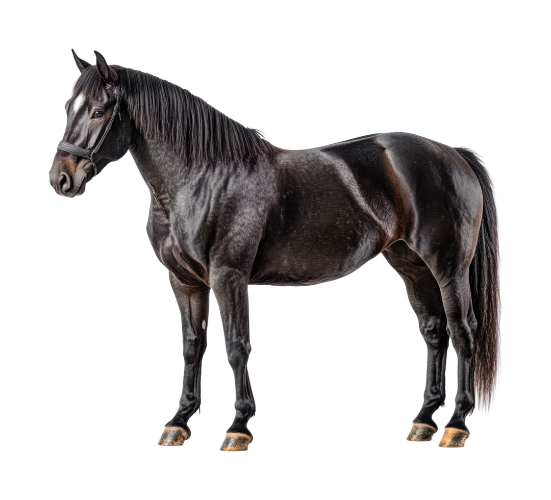 Elegant thoroughbred horse standing in profile, cut out png