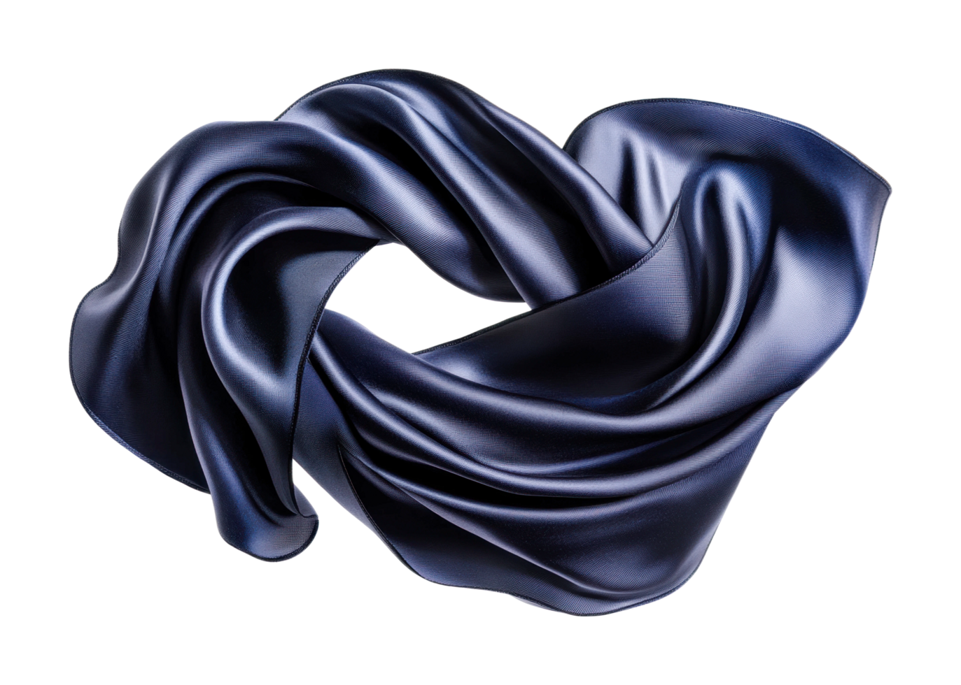 Abstract twisted blue silk fabric with elegant folds, cut out png