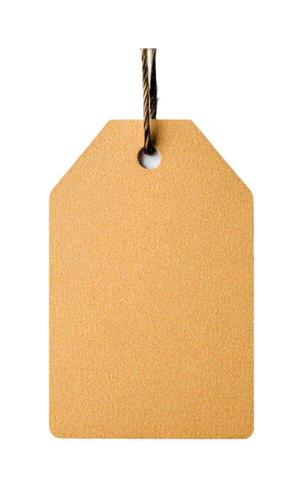 Blank brown paper tag with string, cut out png