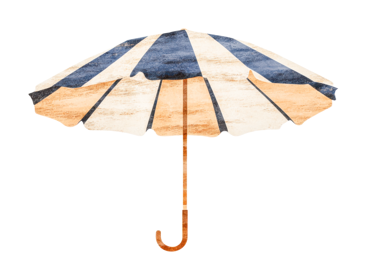 Striped vintage beach umbrella with wooden handle, cut out png