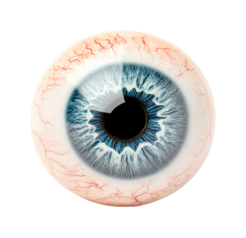 Detailed human blue eye with veins close-up, cut out png