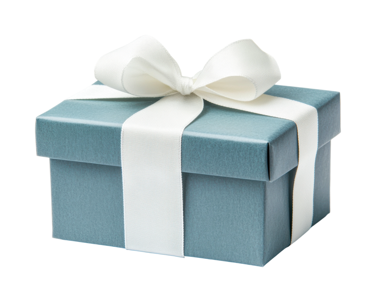 Elegant gift box with white ribbon and bow for special occasions, cut out png
