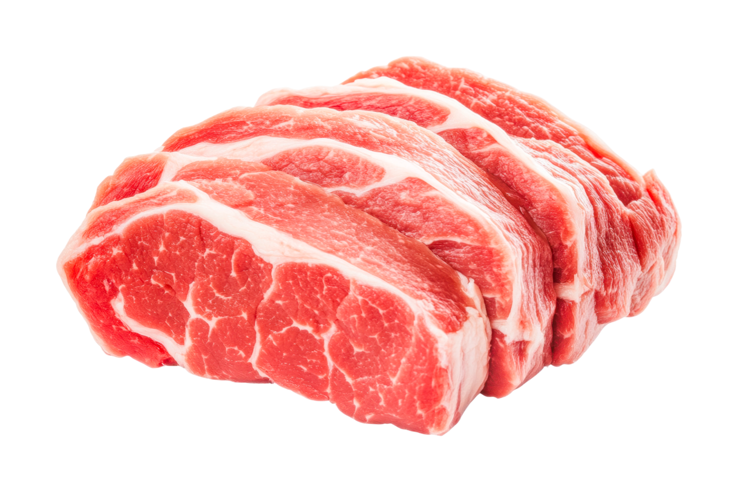 Fresh raw slices of marbled beef meat, cut out png