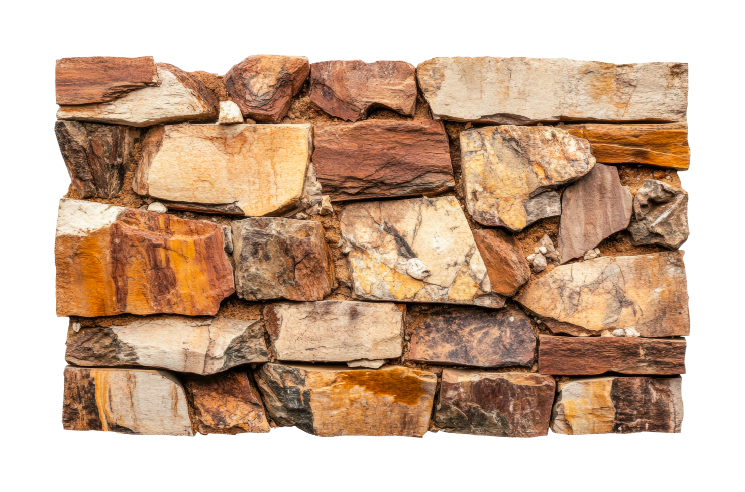 Stone wall texture with varied rock sizes and patterns, cut out png