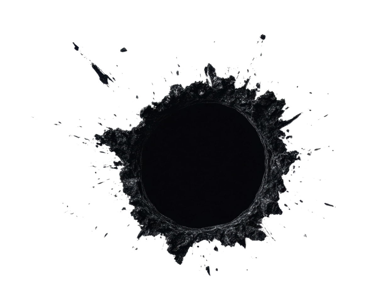 Splashing circular water shape on black background, cut out png