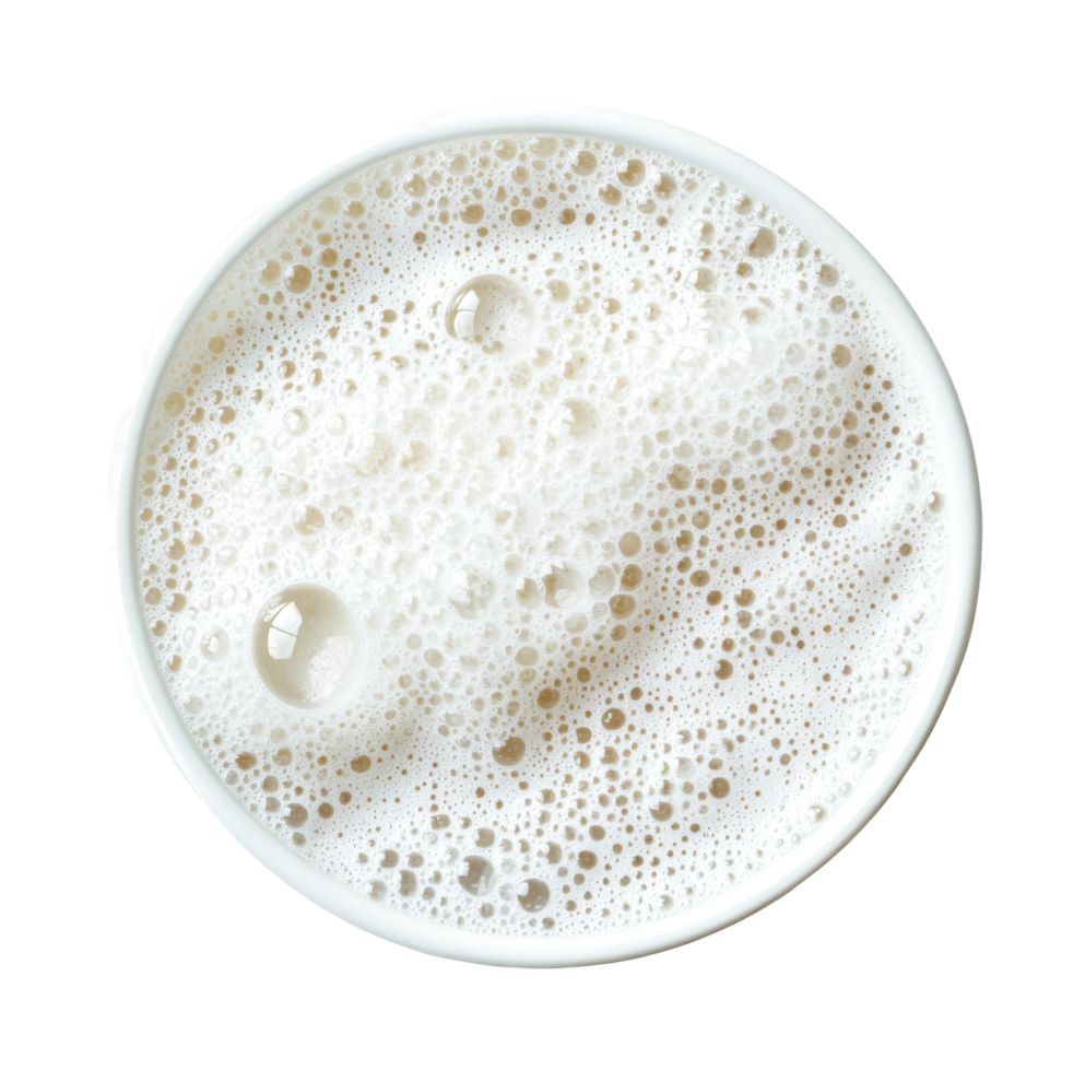 Frothy milk close-up with bubbles and foam texture, cut out png