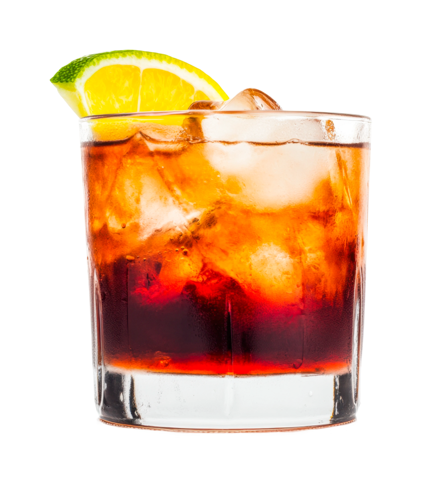 Refreshing cocktail with lime and ice in a clear glass, cut out png