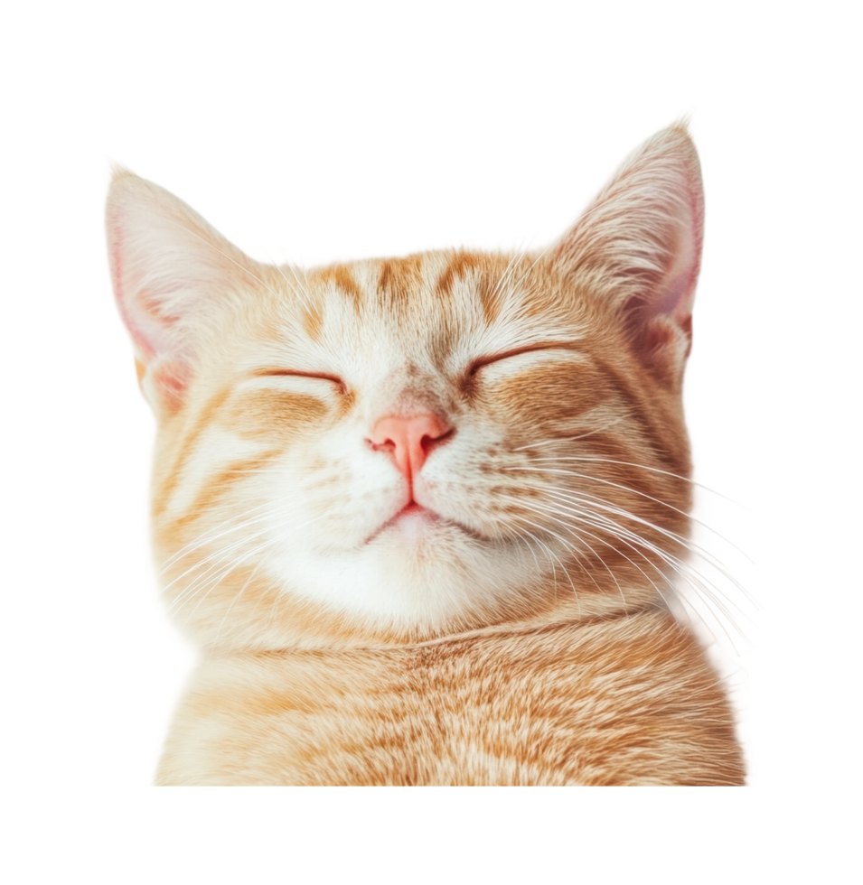 Content orange tabby cat relaxing with closed eyes and peaceful expression, cut out png