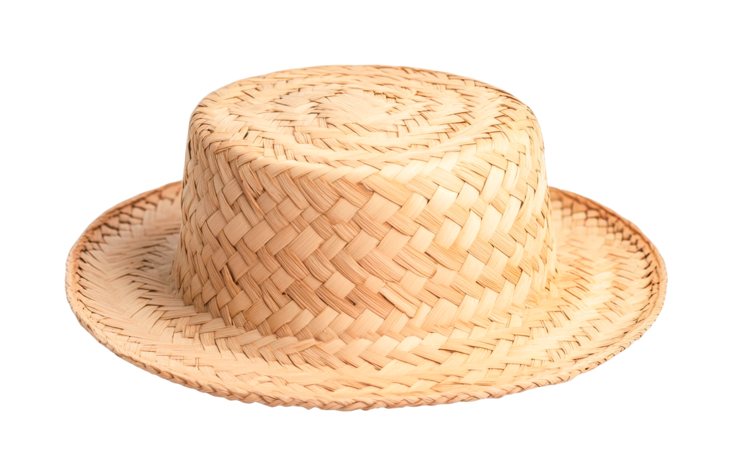 Traditional straw hat with intricate weave design, cut out png