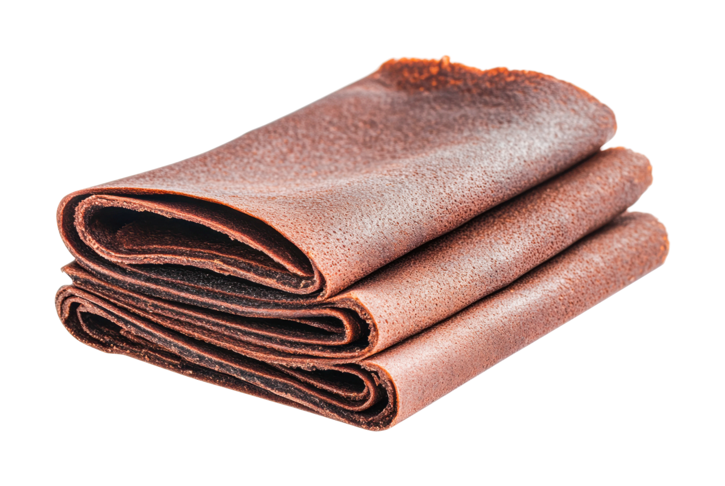Folded brown leather cloth on black background, cut out png