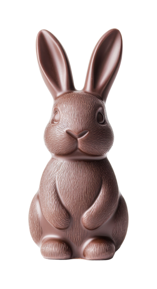 Chocolate bunny sculpture with detailed texture and lifelike features, cut out png