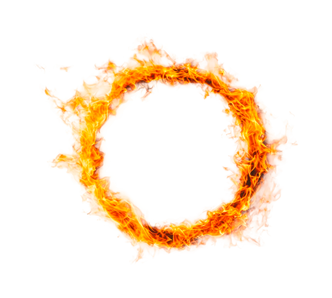 Fiery ring of flames looping in a circular inferno, cut out png