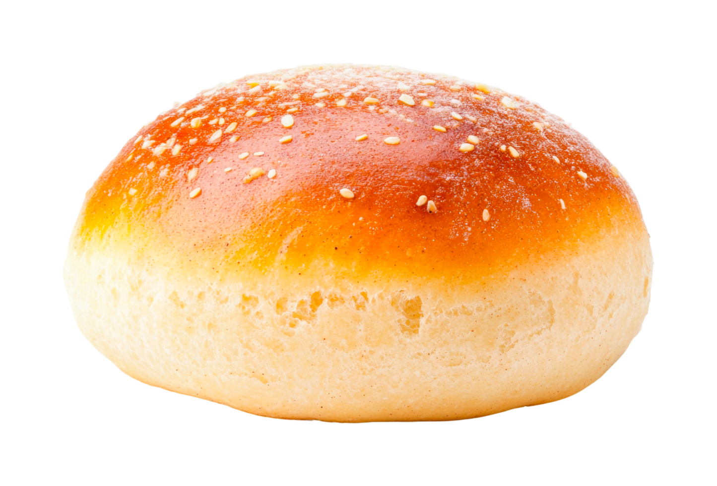Golden sesame seed burger bun with fluffy texture, cut out png