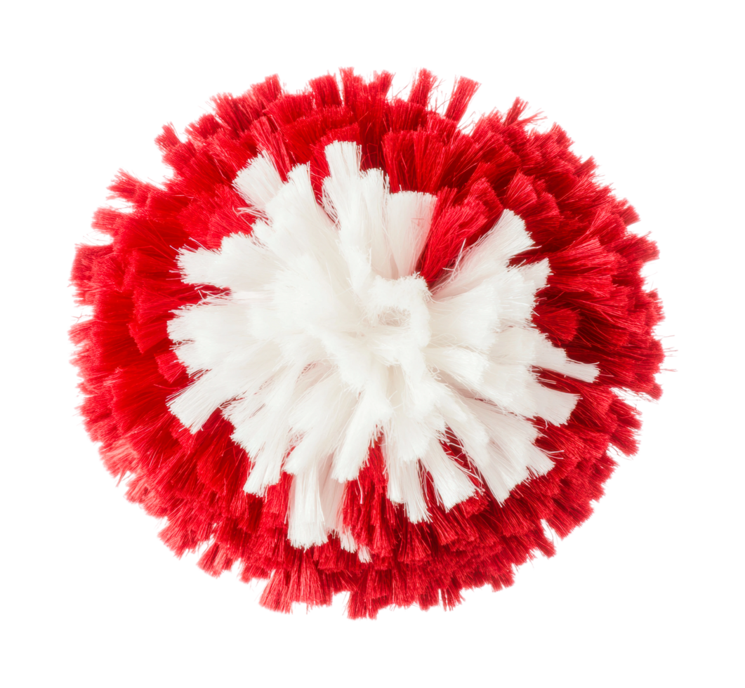 Red and white bristle brush head top view with circular design, cut out png