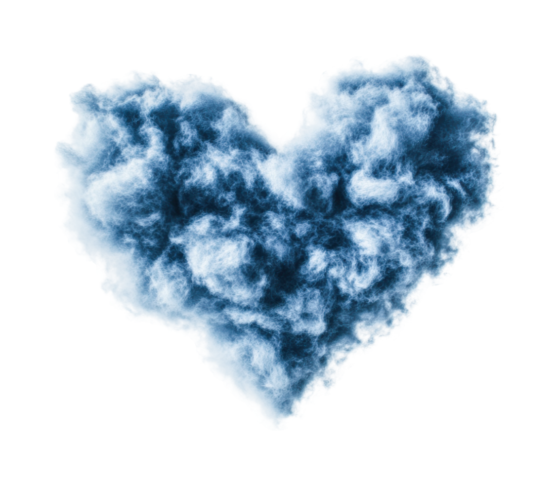 Fluffy heart-shaped cloud symbolizing love and imagination, cut out png