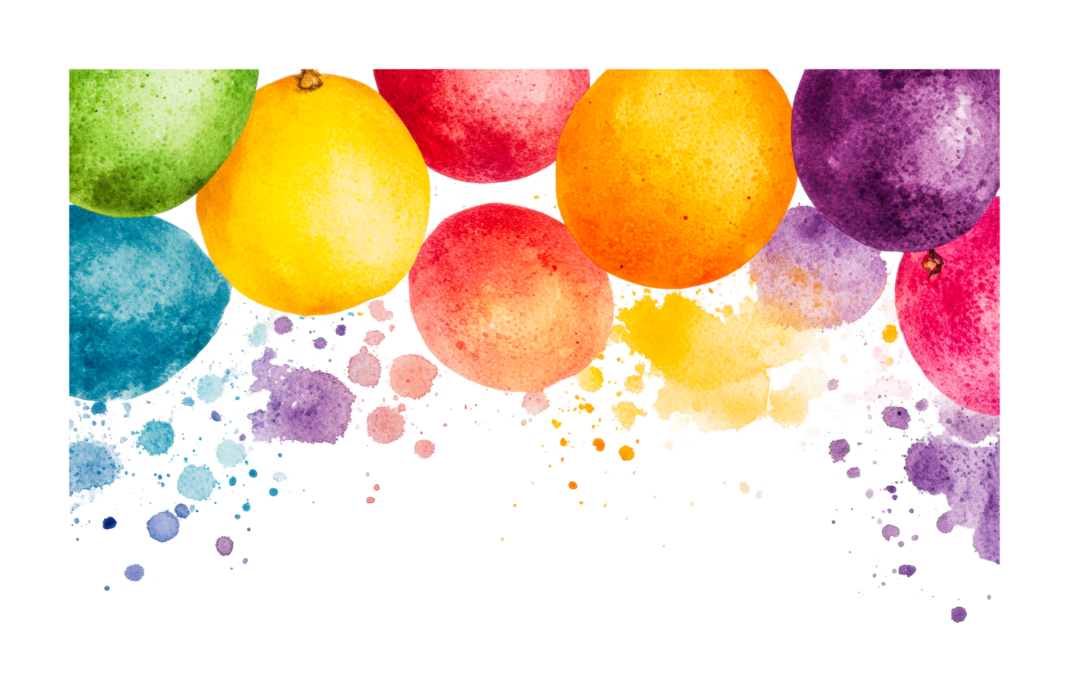 Vibrant watercolor spheres with colorful splashes creating a dynamic artistic effect, cut out png