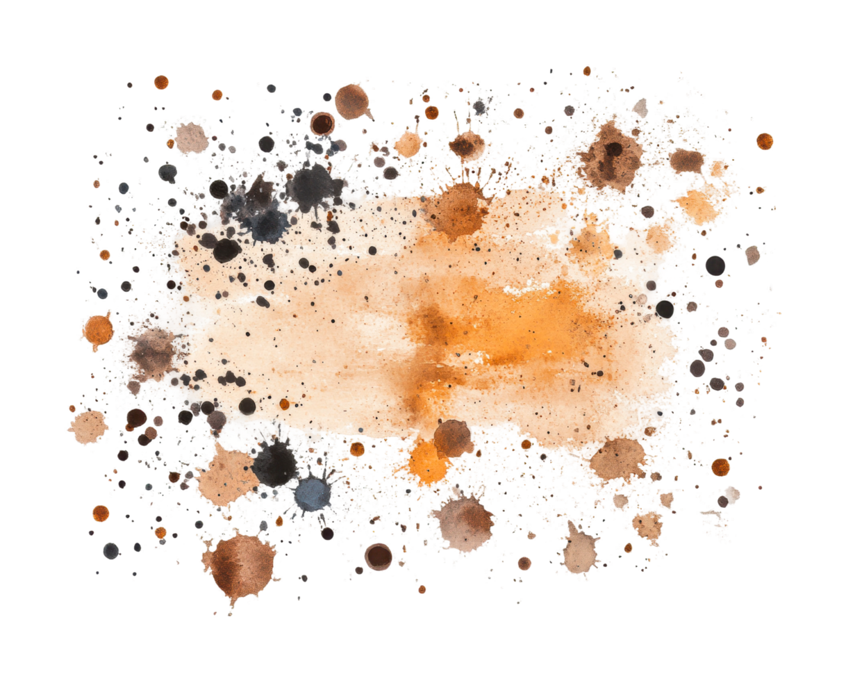 Vibrant abstract paint splatter in earth tones with dynamic patterns, cut out png