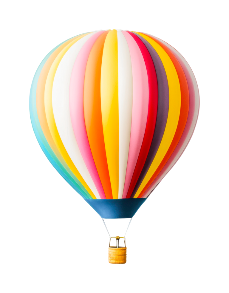 Vibrant multicolored hot air balloon with striped design, cut out png