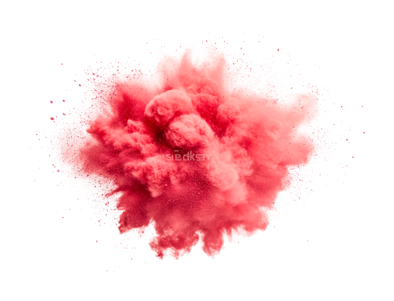 Explosive pink powder cloud burst captured in mid-air, cut out png