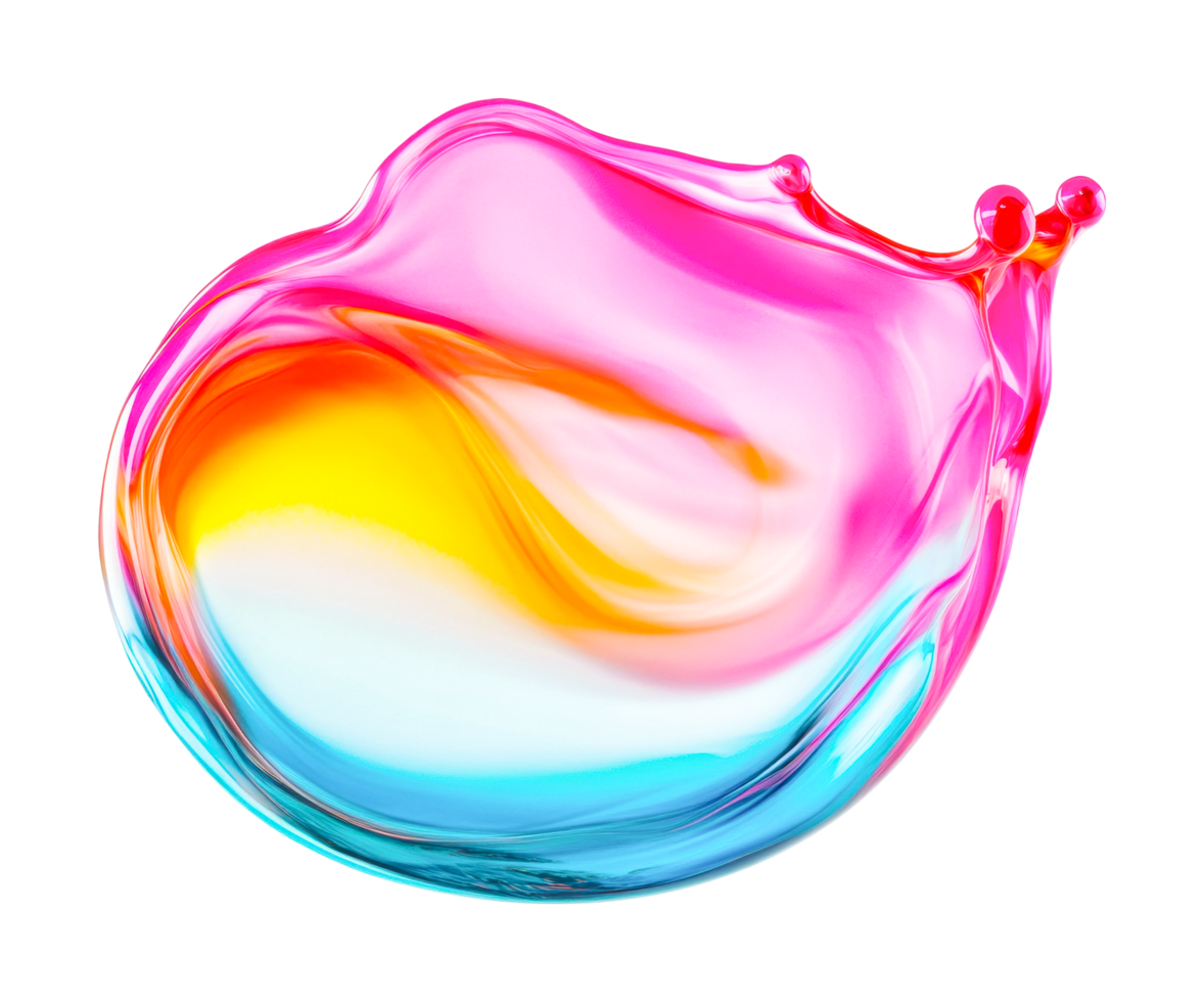 Vibrant abstract shape with colorful fluid swirls and glossy texture, cut out png