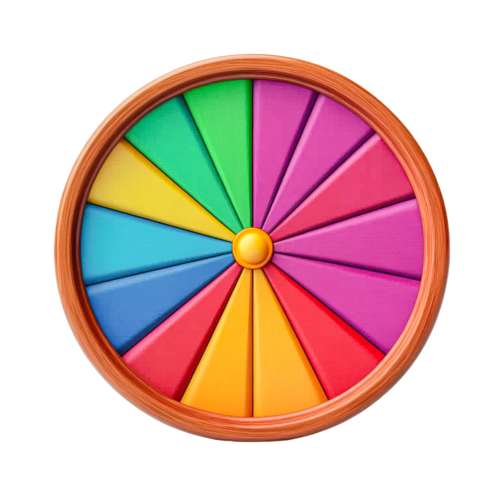 Colorful wheel with multicolored sections, cut out png