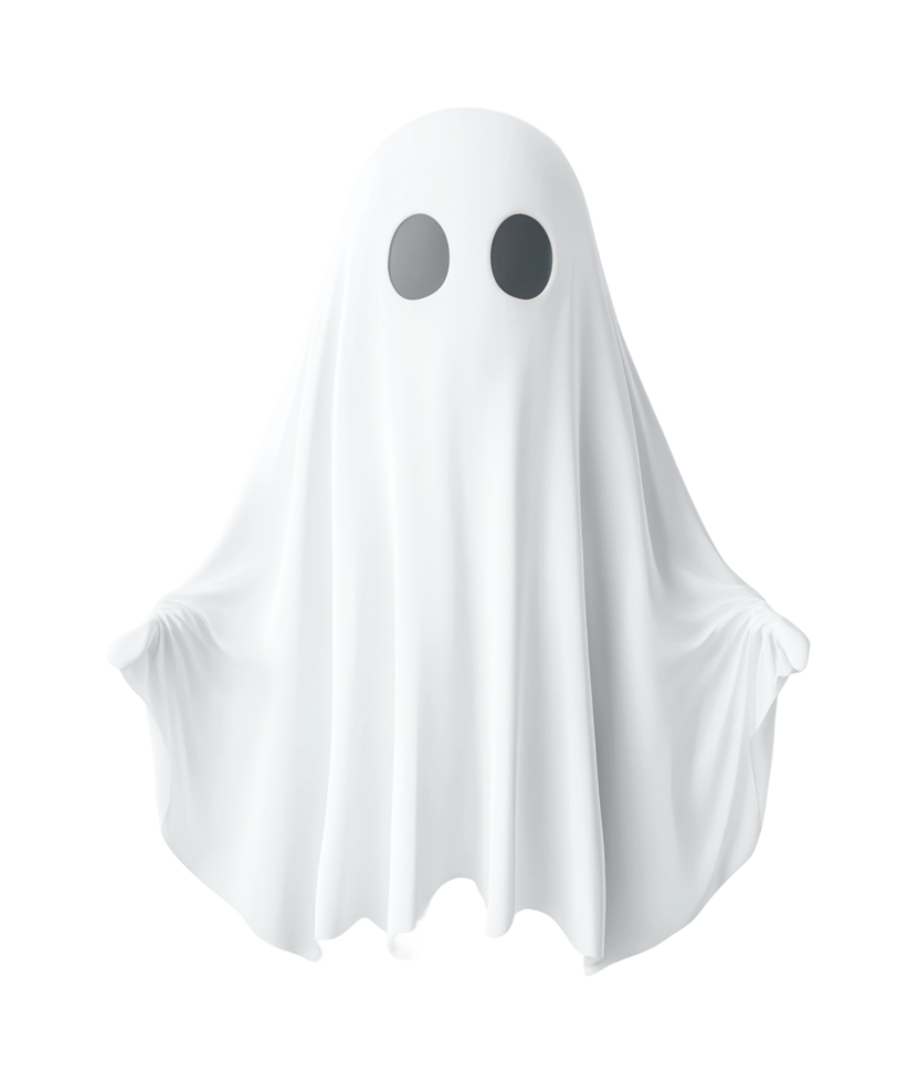 Cartoon ghost costume with sheet and eyes for halloween, cut out png