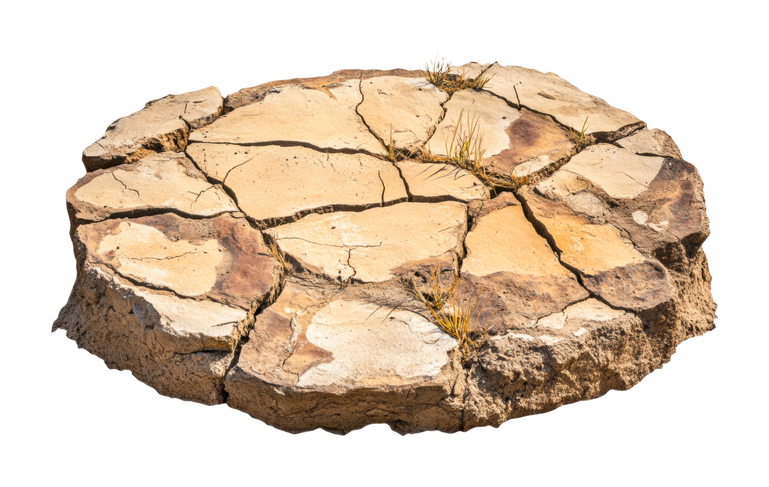 Cracked earth desert surface with dry soil texture and natural patterns, cut out png