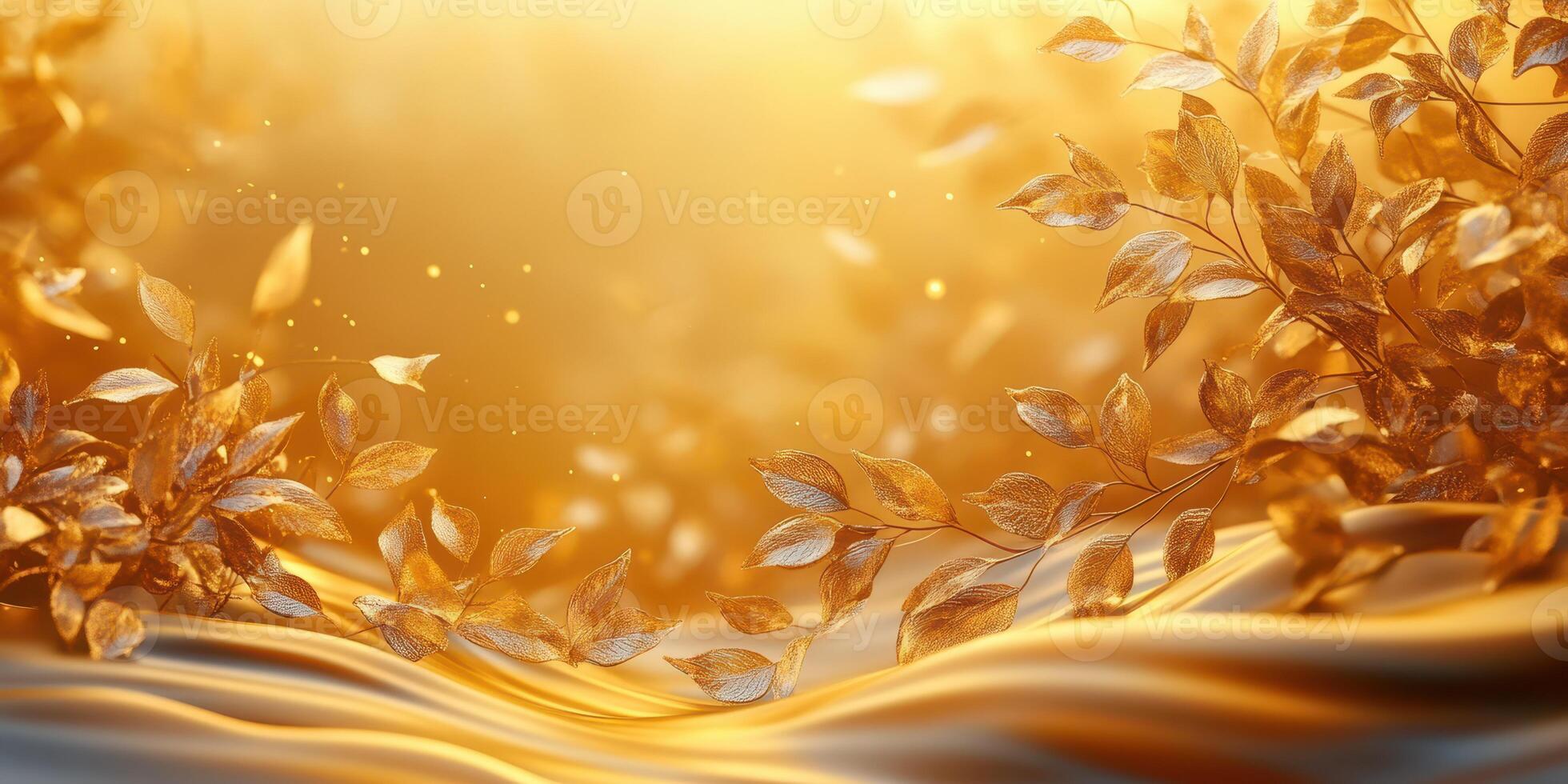 Golden leaves and swirling fabric create a serene atmosphere in an enchanting natural setting photo