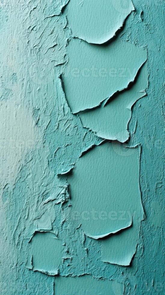 Paint layers peeling off a wall revealing textured surface beneath in a muted shade photo
