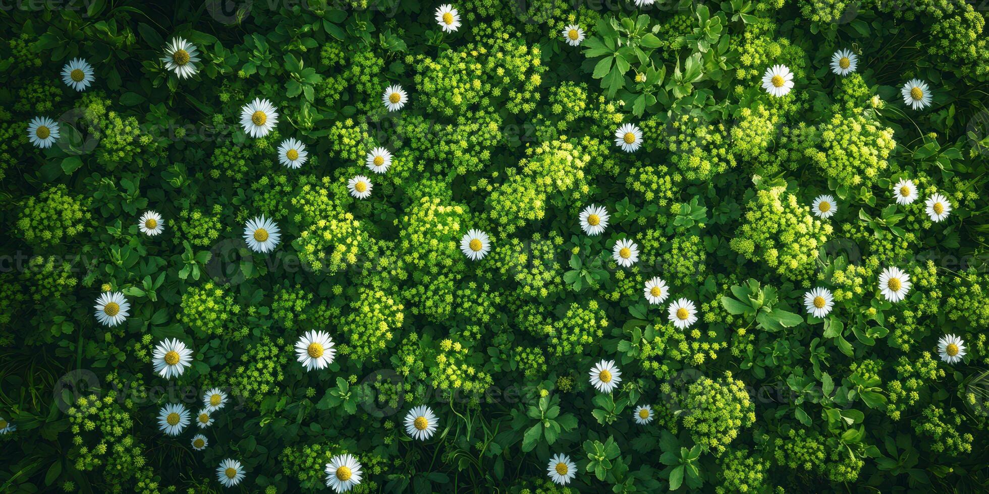 Colorful wildflowers blooming in a lush green meadow during a sunny day in springtime photo