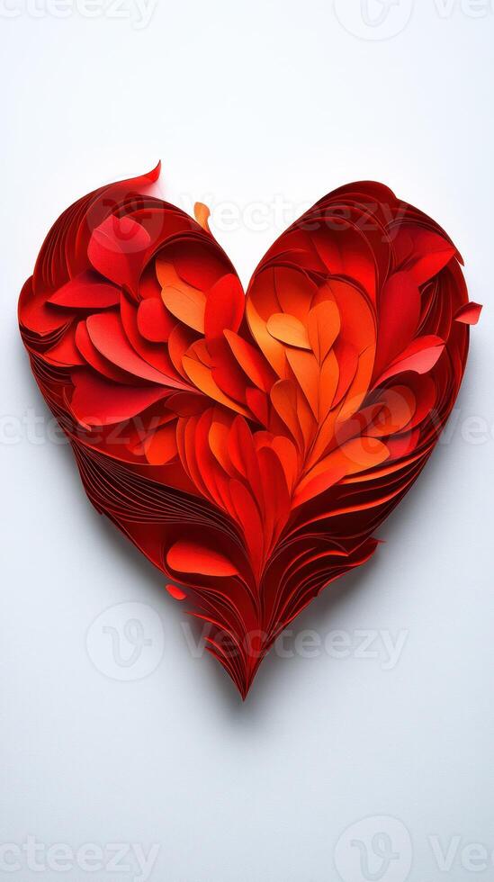 Intricate paper art heart crafted from layered red and orange shapes showcasing creativity and design techniques photo