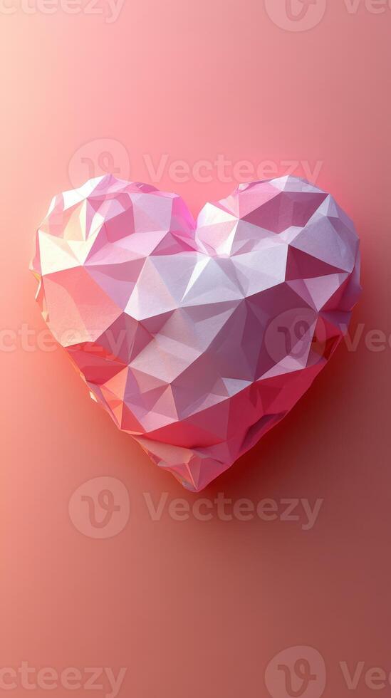 3D pink heart design showcases geometric shapes and depth on a soft pink background photo