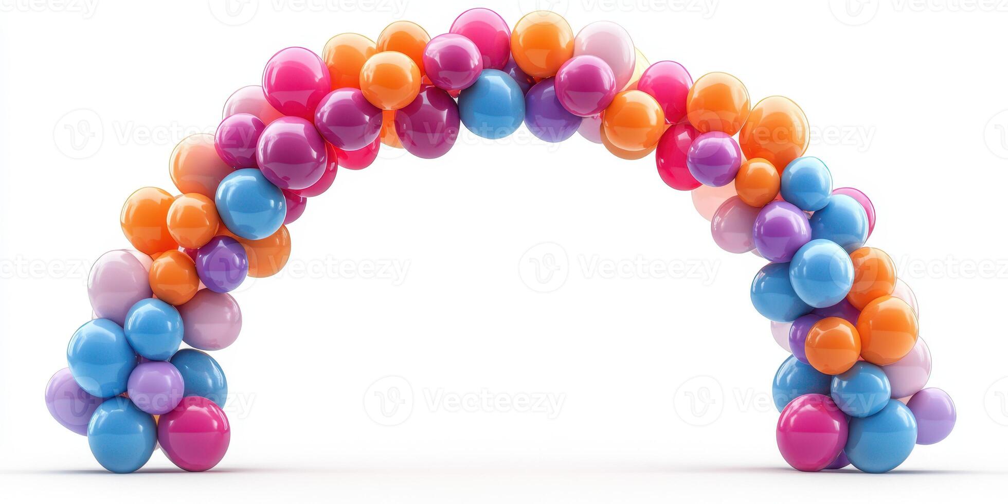 Colorful balloon arch created for a festive celebration in a bright indoor space during the afternoon photo